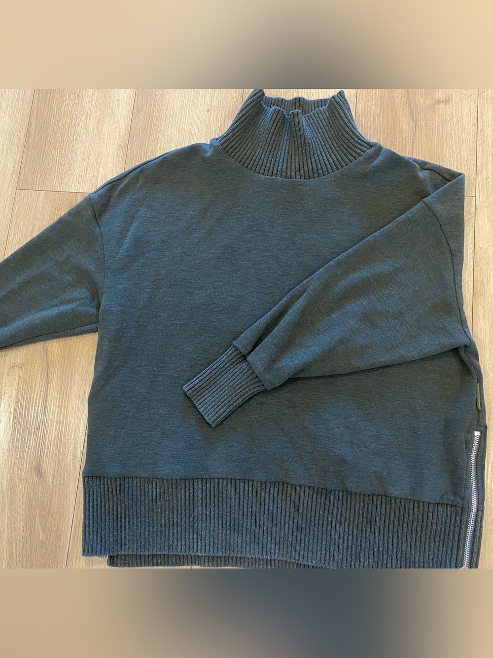 Varley DoubleSoft Barker High Neck Side-Zip Sweatshirt Size XS Olive Green